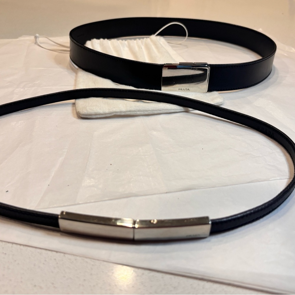 Prada Black and Silver Belt Sleek Minimalist Design